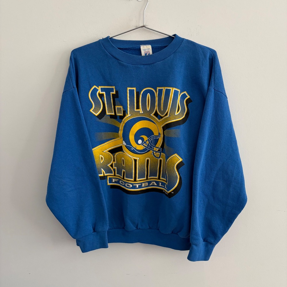 Vintage 1995 St Louis Rams Logo 7 Sweatshirt Blue Large